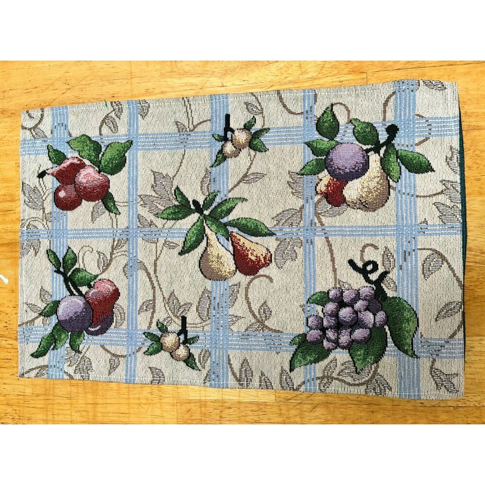 Royal Norfolk Linens Tapestry Placemats Set of4 Fruits 19”x13” Cottage Core Folk